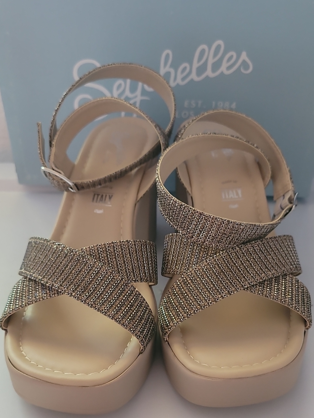 Seychelles Metallic Gold Crisscross Platform Sandals NEW InTHEbox MADE IN ITALY